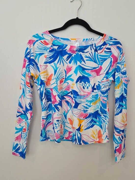 VENUS Other - VENUS Tropical Floral Long Sleeve Swim Top - White Blue & Pink size Small NWOT